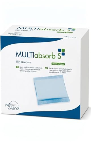 MULTIabsorb MEDICAZIONI STERILI ASSORBENTI in tessuto e cellulosa, 10x10cm (Conf. 25 pezzi)