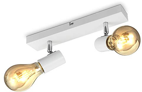 B.K.Licht Lampada da soffitto con 2 faretti orientabili, adatta per 2 lampadine E27 non incluse max 60W, metallo bianco, plafoniera per cucina, lampadario stile industriale