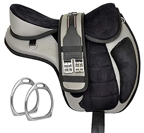 EU Equestrian Universe Pferdesattel, synthetisch, baumlos, Freemax, Westernsattel, mit passendem Gurt und Aluminium-Steigbügel