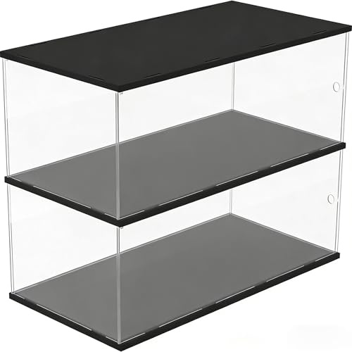 Nynelly 2 Niveaux Vitrine Acrylique pour Collection, Grande Vitrine Lego Voitures Miniatures 42096 42115 42083, Assembler Boîte de Présentation de Comptoir, 25.6 L x13.2 W x 20.9 H, Noir