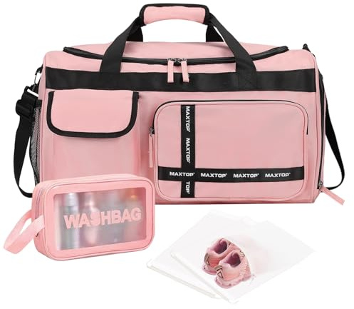 MAXTOP Gym Bag for Women Travel Duffle Carry On Tote Weekender Bag Large Capacity Pink Overnight Bag With Shoe Compartment Gym Tote Bag with Dry and Wet Separation