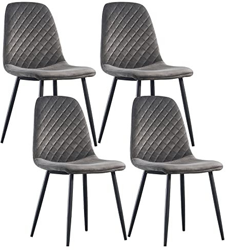 JYMTOM 4er-Set Samt Esszimmerstühle Wohnzimmerstuhl mit Rückenlehne Sessel Scandinavian Vintage Gitter-Design Esstischstuhl aus Samt mit Metallbeine (4, grau)