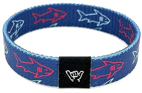 Hang Loose Bands - Coastal Surfer Beach Bracelet for Men, Women & Teens - Comfy Summer - Boho Reversible Wristband- Looming Sharks | Small: 6.5 (most common fitting size)