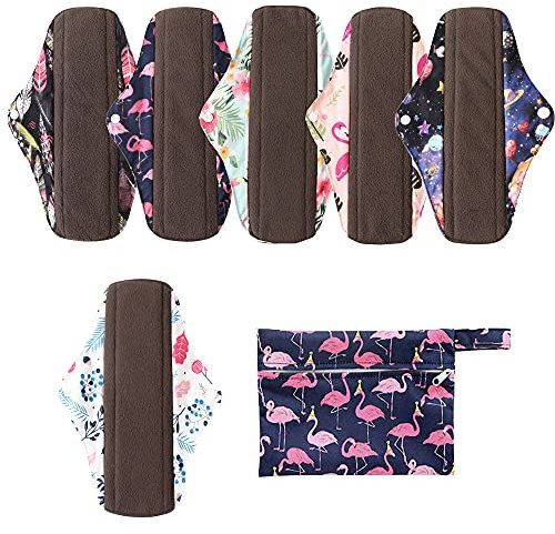Wiederverwendbare Damenbinden aus Bambusbinden-Damenbinden aus Stoff|Leichte Inkontinenzeinlagen|Wiederverwendbare Menstruationsbinden–6 Stücke Slipeinlagen Waschbar,1 Mini Tasche Wiederverwendbare