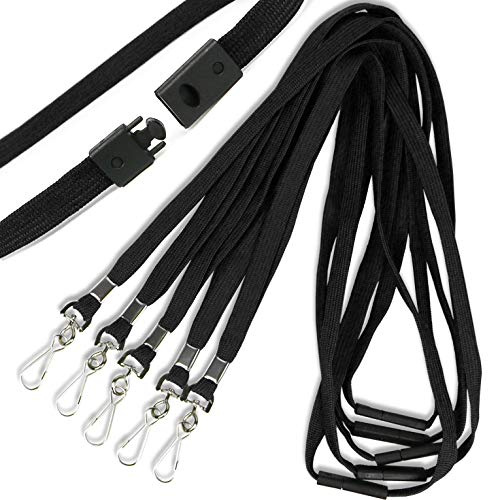 Safety Breakaway Lanyard with J-Hook Flat Lanyards for ID Badges Cruise Lanyard Bulk Preimum Lanyards for Women/Men Business Card NameTag Holder Lanyards Employee Students (Black, Breakaway 100 Pack)