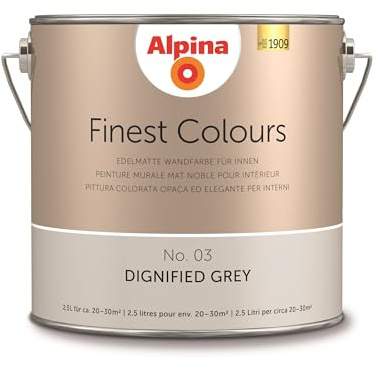 Alpina Finest Colours – No. 03 Poesie der Stille – edelmatte Innenfarbe - Wandfarben für einzigartige Farbwirkungen und Raumstimmungen – Würdevolles Hellgrau – 2,5 Liter