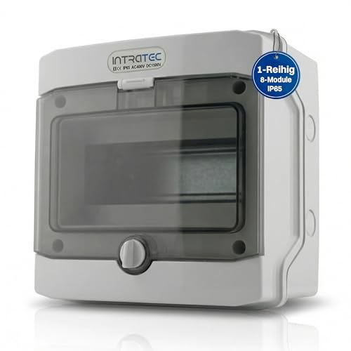 Intratec Coffret de Distribution en Saillie 1 Rangée IP65 – Coffret Électrique pour 8 Modules DIN – Enceinte Étanche Extérieur Garage Cave Jardin – 400VAC 1500VDC – 202 x 201 x 120 mm - 5 Pack