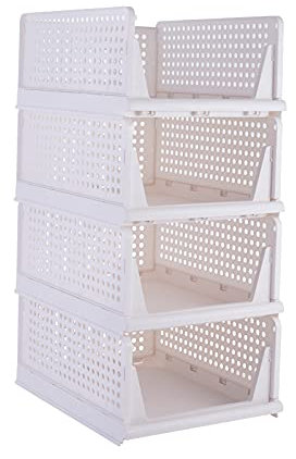 Paide P Organizador de Armario Apilable. Pack de 4 Cajas de Almacenaje para Ropa. Cajoneras de plástico plegable. Cajas Organizadoras Ahorra Espacio. (XL-44x34x25)