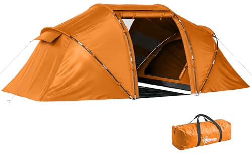 Outsunny 4-6 Man Camping Tent with Living Area and 2 Bedrooms, Hiking Sun Shelter, UV Protection Tunnel Tent
