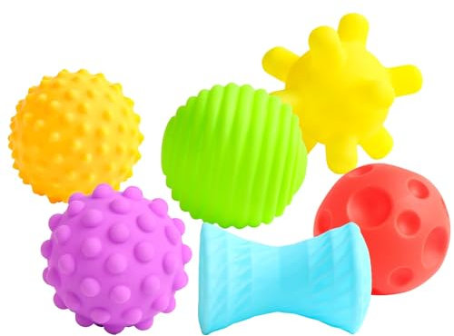 SULOLI 6pcs Balles Tactiles,Balles Sensorielles -Jouets de Bain Colorés,Boule de Reconnaissance des Couleurs
