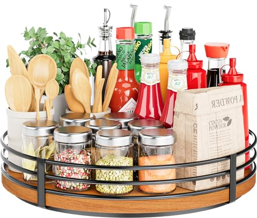 Lazy Susan-snurrbricka, 30 cm, Lazy Susan-organisatör i ekträ för skåp, köksbänk, matbord, skafferi, badrum, kaffestation, förvaring, kryddställ och heminredning