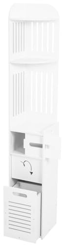 OSALADI Armadio Da Bagno Freestanding Con Ante Doghe Mobile Di Stoccaggio Per Cosmetici e Prodotti Sanitari Design Salvaspazio Per Bagni Compatti Con Secchio Per Rifiuti Di