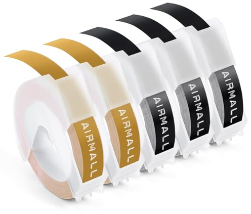 Compatible 3D Label Tape Black Embossing Tape for Embossing Tape Omega Junior 9mm Self-Adhesive 3D Plastic 2 × Gold / 3 × Black Compatible with DYMO Omega Junior Embossing Label Makers, 5-Roll