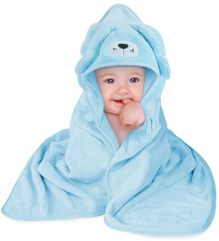 Aolso Accappatoio Neonato, 80x80cm Asciugamani Con Cappuccio Per Bambini, Accappatoio Neonato con Cappuccio Extra Morbido e Super Assorbente per Neonati e Bambini 0-3 Anni-Cucciolo