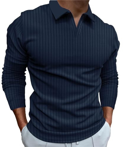 Polo Manica Lunga Uomo Regular Fit Lavoro Basic Traspirante Maglie Comodi Firmate Risvolto Elegante Polo Golf Business Primavera Manica Lunga T-Shirt Tennis Bottoni Slim Fit Tinta Unita Camicia