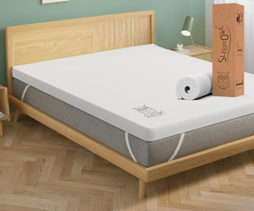 Sleepy Owl 10cm Memory Foam Mattress Topper DOUBLE Bed, 4 Inch Thick Gel Infused Orthopedic Mattress Pad for Back Pain, Removable Washable with Elastic Straps (Double 135x190, 10 cm)