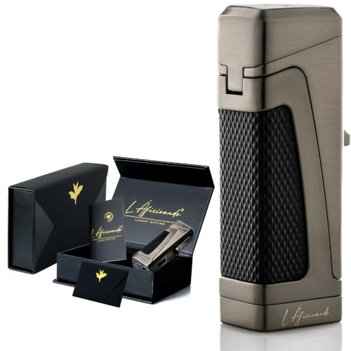 L Áficionado Trinitá Accendino Jet Fiamma Lusso | Regalo per Uomo | Ricaricabile Butano | Antivento | Scatola Regalo | Assistenza a Vita | Nero Satinato