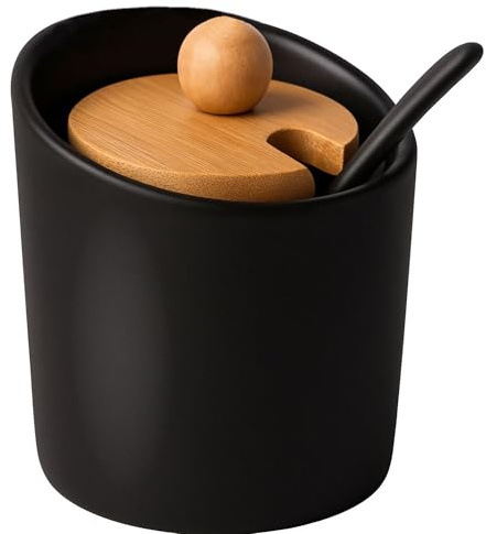 OMAGO, stilvolle Zuckerdose mit Löffel, Bambus, Ceramin, Köstlichkeitsverpackung