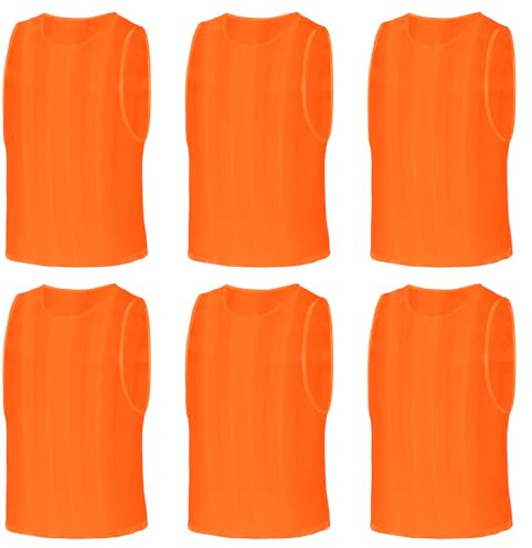 BSBUY Fussballtraining Leibchen Fubball Erwachsene 6PC Herren Mesh Trimmage Trainingsleibchen Fußball Trainingsweste Sport Markierungshemd Westen Fussball Volleyball Basketball Teamtraining XL,Orange