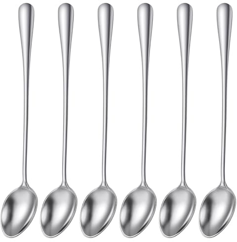 LXUEJIE 6 Stück Latte Macchiato Löffel, 22.3 cm Edelstahl Lange Löffel Eislöffel Rührlöffel Dessertlöffel Longdrinklöffel Spoon für Kaffee Tee Milchshakes Cocktails Dessert, Spülmaschinengeeignet