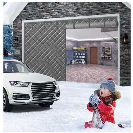 Magnetisk värmeisolerad garagedörrskärm, vindtät vintergardin för 9 x 10 fot 16 x 7 fot Grå uteplats och skjutdörrsskydd (427 x 274 cm)