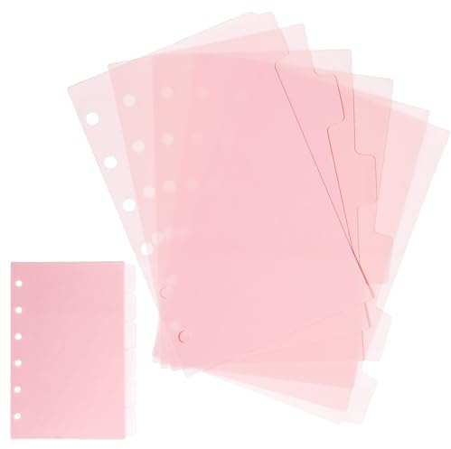 6 Ring A7 Binder Dividers, 12 PCS Plastic A7 Planner Inserts Vertical Index Binder Divider Sheets Insertable Planner Tab Divider Index Page for 6-Holes Ring Binders Notebooks, Pink