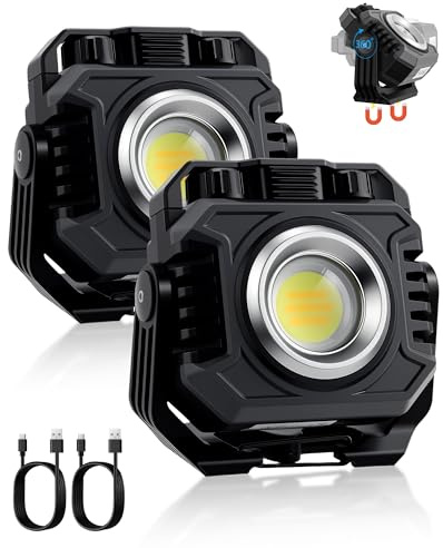 eSynic 2PCS Lámpara de Trabajo LED Portátil 4400mAh, Foco LED Recargable con Base Magnética, Luz Roja, Rotación 360°, IP65, Ajuste Brillo y Temperatura 2700-8000K para Taller, Garaje, Camping
