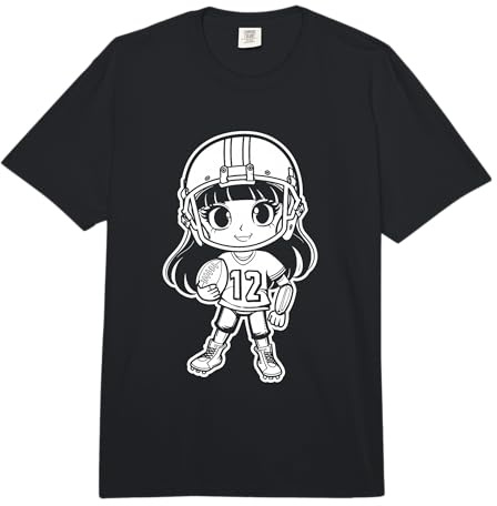 Cartone Animato di Football Americano per Ragazze Comfort Colors Adult Heavyweight T-Shirt
