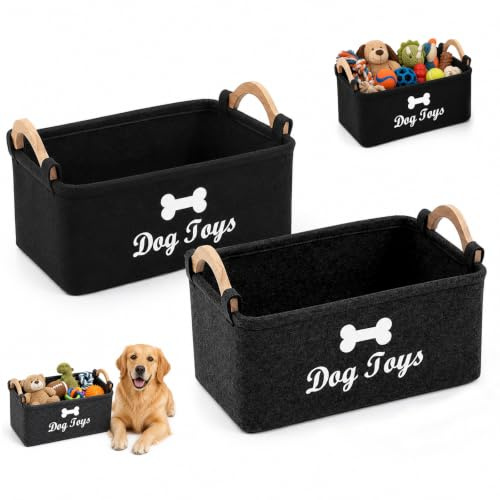 GMBANK 2Pcs Dog Toy Box Storage Basket, Collapsible Dog Toy Box Organiser