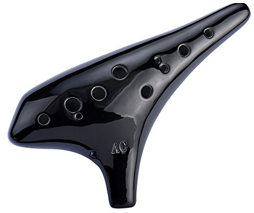 Melody of Nightingagle 12 Hole Pottery Ocarina Pro Sweet Potato Ocarina in Alto C, Classic Black (Black)