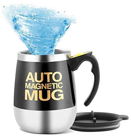 Mengshen Tasse magnétique Automatique/Travel Mug Auto Magnetic Self Stirring Coffee Cup for Femme Coffee/Tea/Hot Chocolate/Cocoa Protein 450ml, A006M Black