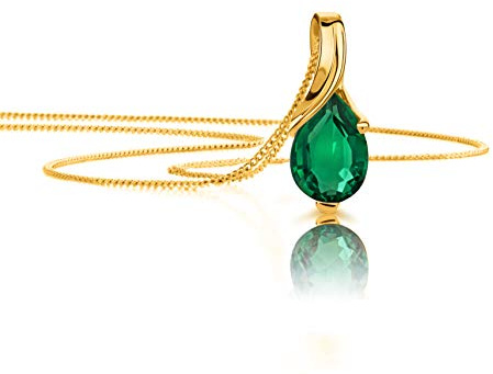 OROVI – Collar de gota de oro amarillo de 9 quilates (375) con zafiro/esmeralda/topacio/amatista/aguamarina, cadena de oro para mujer, colgante de piedras preciosas en forma de gota, cadena de oro