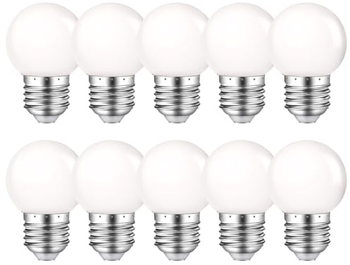 MZYOYO E27 LED Blanco Cálido 1W, Bombilla LED G45,Lámpara LED E27 para guirnalda de luces,decoración de fiestas navideñas interiores y exteriores,2700K,AC220-240V,paquete de 10