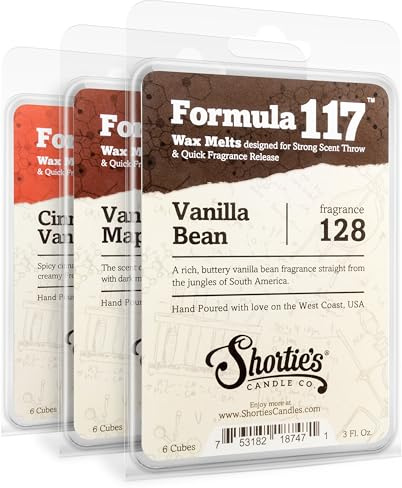 Shortie's Candle Company Vanilla Premium Wax Melts Variety 3 Pack - 9 Oz., Strong & Long Lasting, Non-Toxic - Made with Essential & Natural Oils - Formula 117