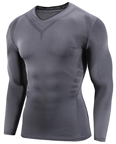 AMZSPORT Män Sport Kompressionsskjorta Långärmad Cool Torr