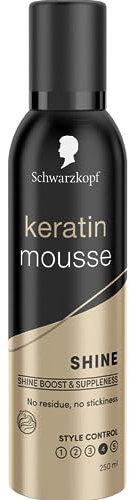 Schwarzkopf Styling Keratin Hair Mousse, volume mousse for a shiny, glossy finish with no residue or stickiness, 250 ml