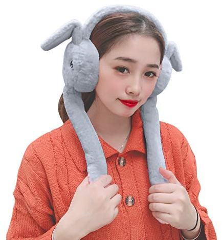 Ear Moving Bunny Earmuffs Soft Fluffy Faux Fur Earmuffs Plush Ear Warmer Novelty Winter Warm Earmuff Funny Ear Moving Jumping Rabbit Earmuffs Cute Animal Earflaps Ears Protector for Women Girls