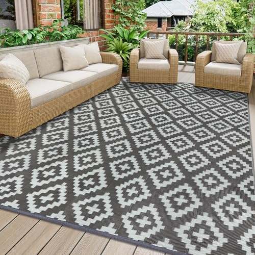 Homcomodar Tappeto da Esterno 150x245cm Tappeto Impermeabile Tappeto Esterno Plastica Resistente ai Raggi UV Tappeto per Giardino Patio Spiaggia Picnic Campeggio Cortile