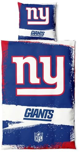 New York Giants NFL Bettwäsche Set ** Raw ** Baumwolle, Reißverschluss, 135x200 cm Bettdeckenbezug und 80x80 cm Kissenbezug