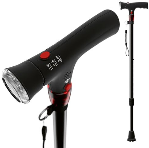 Weinberger Gehstock höhenverstellbar mit Panikalarm und LED-Licht aus Alu Leichtgewicht nur 312g als verstellbare Gehhilfe Spazierstock, Höhe 74-95cm stabil für Senioren Damen Herren bis 136kg