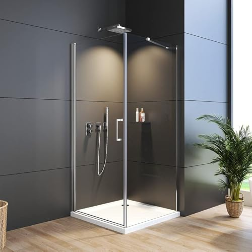 WDWRITTI Duschkabine 80x80 Eckeinstieg Dusche Duschkabine, Schwingtür mit 80cm Seitenwand Duschabtrennung aus 6mm ESG Sicherheitsglas Duschtür Höhe 195 cm