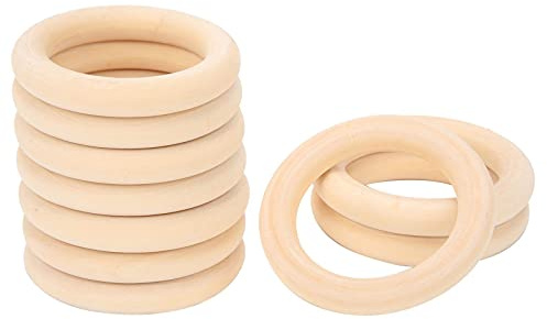 10pcs Anneau Dentition Bebe Bois, Anneau de Dentition Cercle en Bois Naturel bébé Anneaux de Dentition Jouets à Mâcher