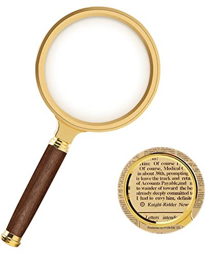 Magnifying Glass 15X Handheld Reading Magnifier 90mm Portable Magnifying Lens with Non-Slip Wooden Handle Shatterproof Magnifying Mirror for Reading Newspaper Inspection Insects