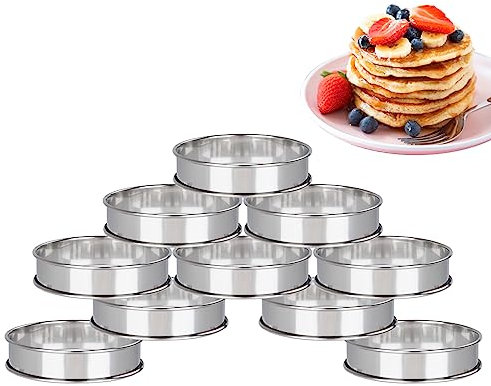 YOUNTHYE 10 Pezzi di Anelli per Dolci, Anelli per Muffin in Acciaio Inossidabile 304, Anelli da Forno Rotondi 10,5 x 2,5cm per Crumpets, Pancake, Torte e Muffin