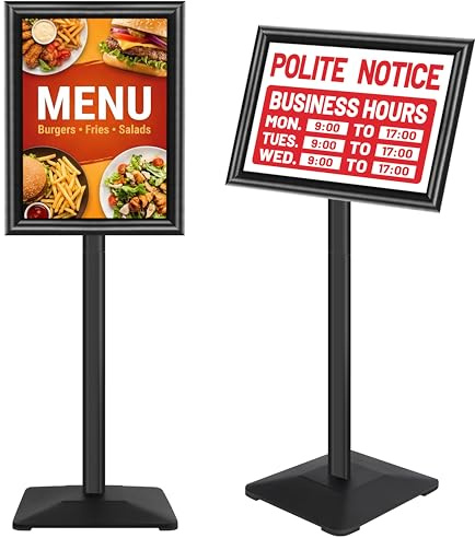 VAIIGO A3 Cartel de pie, ajustable Menú Aviso soporte de exhibición con base de hierro fundido de alta resistencia, publicidad, ventas, señalización Snap Frame Display Stand, Negro