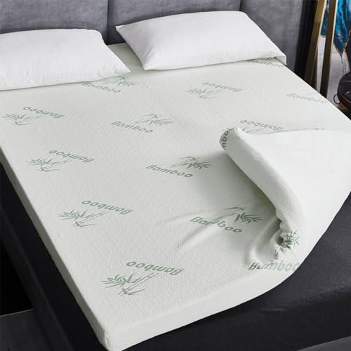 Bamboo Memory Foam Mattress Topper Soft Comfortable 4cm Orthopedic Anti Allergy Hypoallergenic Thick Bed Removable Zip Cover (Double)