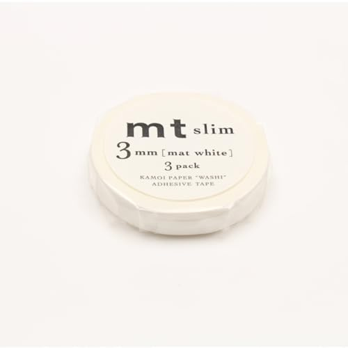 MT Masking Tape Slim - Set di 3 rotoli adesivi per decorazione in carta washi, 3 mm x 7 m, bianco opaco