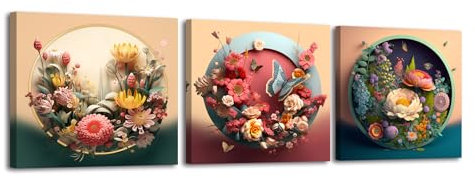 PIY PAINTING Cuadros modernos, imagen de flor con efecto 3D impreso sobre lienzo cuadros flores cuadro decoración mural cuadro sobre lienzo de pared para cocina, dormitorio, bar cafetería 30 x 30 cm 3