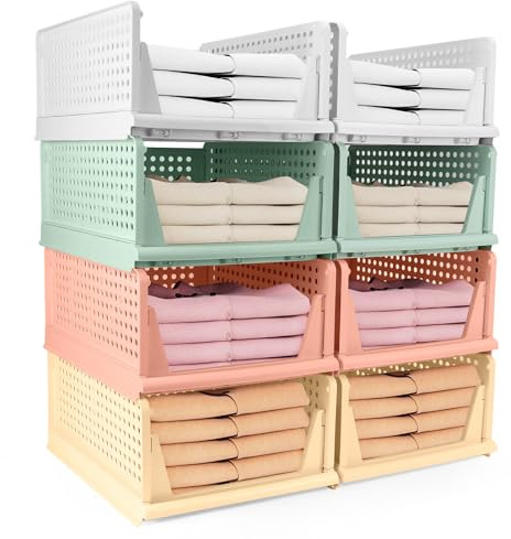Diealles Shine Stapelbare Schubladenboxen, 8 Stück Kleiderschrank Organizer Ausziehbar, Plastik Schubladeneinsatz Kleiderschrank, Faltbare Schrank Schubladen Für Kleidung Schrank Speisekammer(Farbe)