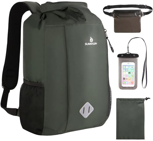 Sunnylon Dry Bag Rucksack,20L IPX8 wasserdichte Rucksack Rolltop mit Handyhülle,Wasserfester Tasche Schwimmen Wassersack,Seesack Rucksack für Kajak, Strand, Rafting, Bootfahren, Wandern, Camping